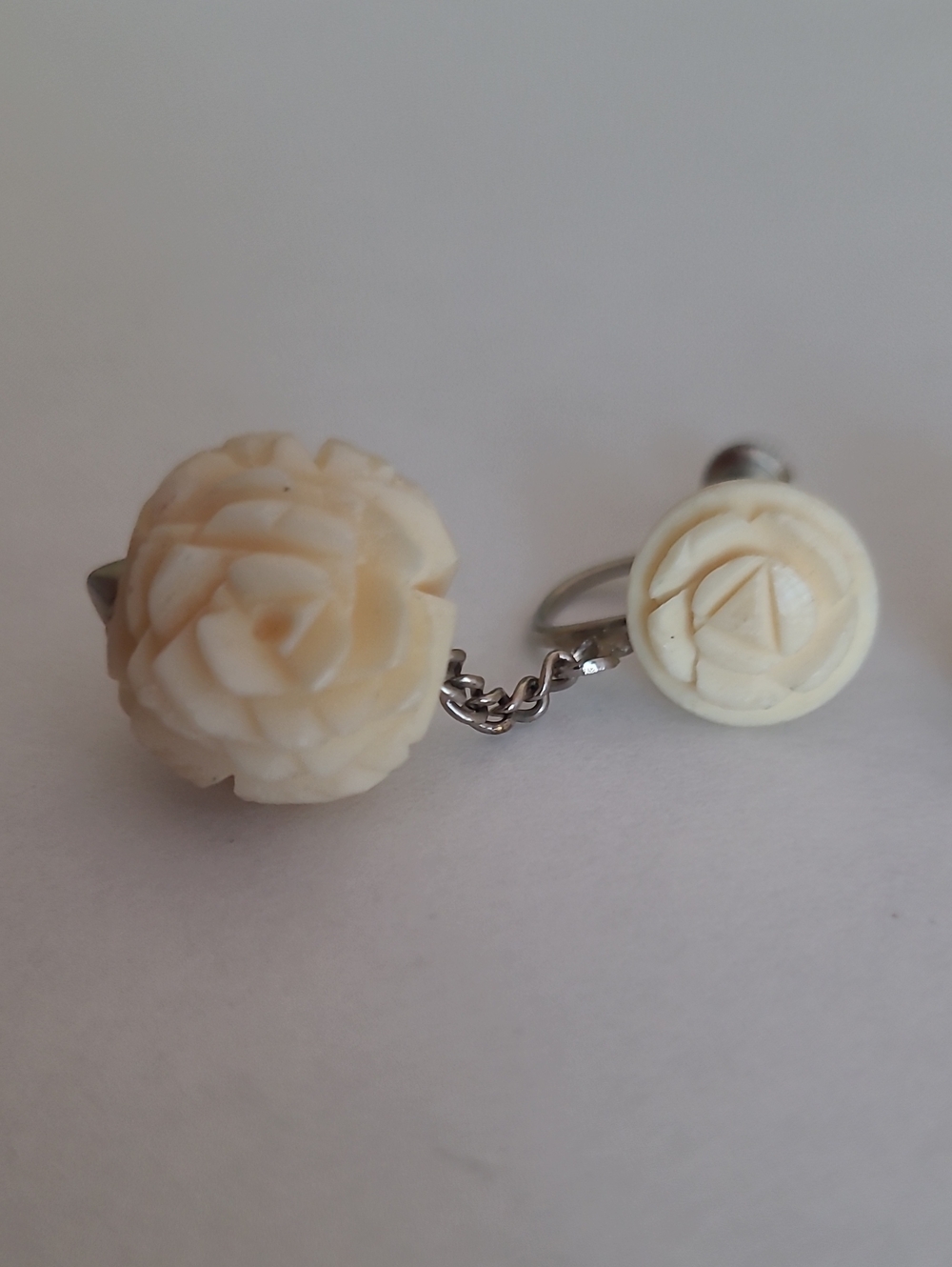 Vintage Carved Rose Celluloid Screw Back Dangle Earrings